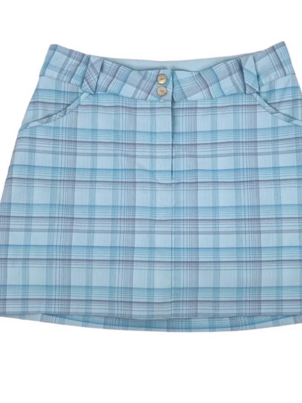 Nike Golf Skirt Size 4 Light Blue Plaid Lined Skort Dri-Fit Stretch Tech Fabric